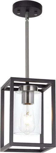 Miniatura 14 de Candelabro rústico de 1 luz con acabado dorado, moderno accesorio de iluminación colgante industrial con pantalla de vidrio transparente, lámpara