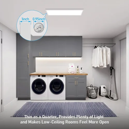 Miniatura 4 de LEONLITE 3CCT - Luz LED de panel plano de 120 V, 1 x 4 pies, luz de techo de montaje en superficie, 46 W/40 W/30 W, 4600 lm, luz de techo integrada