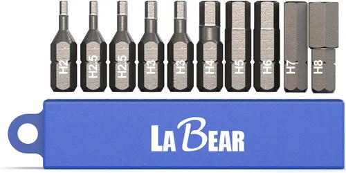 Miniatura 7 de LABEAR - Juego de 10 piezas de llaves Allen de cabeza hexagonal con mango de 1/4" y 4 pulgadas de largo, en S2 acero, tamaños 5/64", 3/32", 7/64
