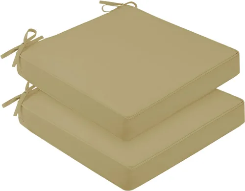 downluxe Juego de 2 cojines impermeables para sillas de exterior, 19 x 19 x 3 pulgadas, cojines para sillas de patio con lazos y mango Caqui