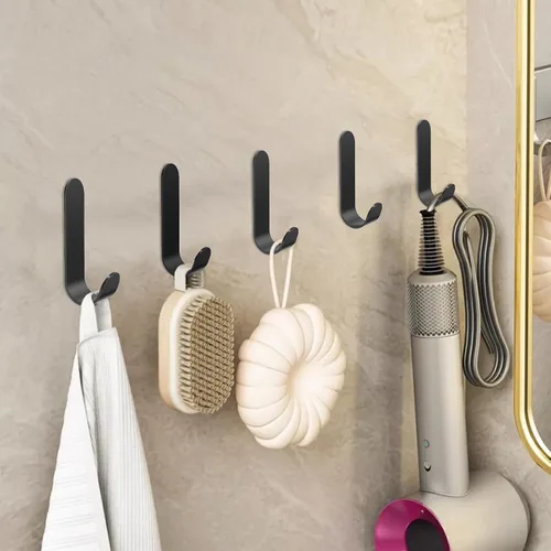 Miniatura 4 de ATDOALL Ganchos adhesivos para toallas, 20 ganchos de pared autoadhesivos de acero inoxidable, gancho de ducha negro resistente, impermeable, a