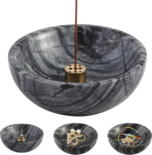 Miniatura 9 de Koville Porta Incienso de Mármol Natural Turco, Porta Inciensos para Varillas, Quemador de Inciensos Robusto con Recolector de Cenizas, Ideal