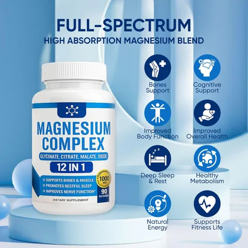 Miniatura 3 de Complejo de magnesio 7 Suplemento elemental – Complejo de magnesio 1000mg Formas incluyendo glicinato, citrato, malato, taurato quelado Apoyo