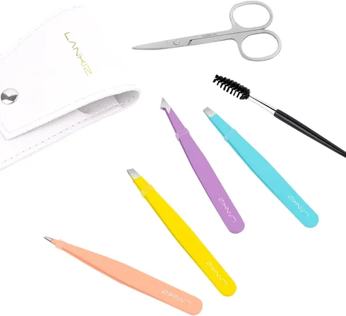 Miniatura 7 de LANKIZ Pinzas para el vello facial de las mujeres – Pinzas de cejas de acero inoxidable de precisión para hombres y mujeres, puntas inclinadas