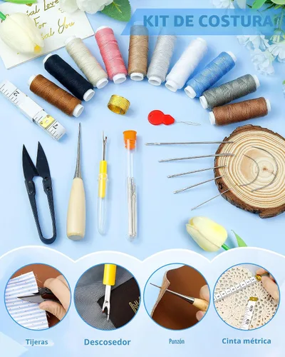 Miniatura 6 de PLANTIONAL Kit de costura de reparación de tapicería, kit de costura resistente con punzón de costura, desgarrador de costura, agujas de coser a