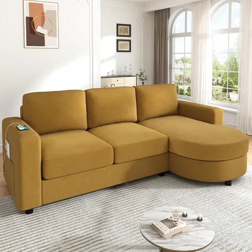 Miniatura 12 de Sofá moderno sin hueso con diseño curvo, sofá modular de felpilla de 2 piezas con 4 almohadas, esponja de felpa, cojín de resorte y esponja grande