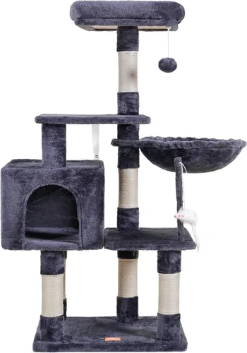 Miniatura 29 de Heybly Poste rascador para gatos, torre de árbol pequeño para gatos con 3 postes de sisal completos, cama de felpa extraíble, cepillo de aseo
