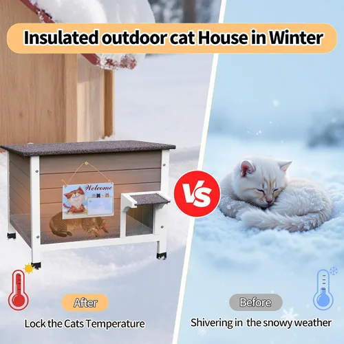 Miniatura 8 de Rockever Casa aislada para gatos, 100% aislada, para exteriores, para invierno, exteriores, para gatos salvajes, resistente a la intemperie, diseño