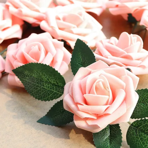 Miniatura 4 de AmyHomie - Flores artificiales realistas, 50 piezas, con tallo, para bricolaje, ramos de novia, centros de mesa, arreglos, fiestas, baby shower, Rosa