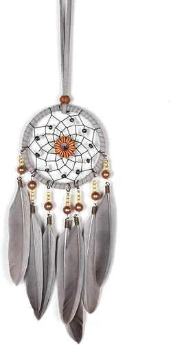 Miniatura 5 de Atrapasueños para automóvil, espejo retrovisor de plumas pequeñas, atrapasueños para colgar en la pared, accesorios decorativos para mujer (gris)