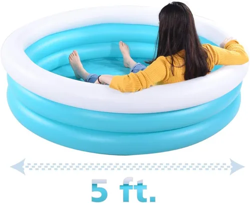 Miniatura 2 de Piscina inflable para niños, piscina de barandilla de 60 x 16 pulgadas de grosor para niños, piscina inflable azul y blanca para juegos de fiesta