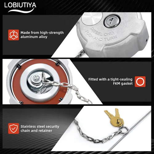Miniatura 4 de Paquete de 2 tapas de depósito de combustible hembra de 3 pulgadas con bloqueo de giro de 1/4, compatible con Freightliner Century 112, Cascadia