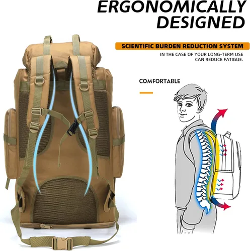 Miniatura 8 de 70L/100L senderismo camping mochila MOLLE mochila impermeable Daypack para viajar, Caqui, Mochila de senderismo 100l