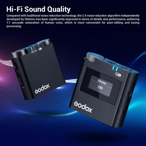 Miniatura 5 de GODOX Virso S M2 Micrófono inalámbrico para Sony, micrófono de solapa inalámbrico con cancelación de ruido de 2.4 GHz, rango de 656 pies, batería