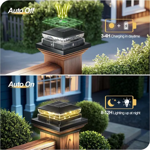 Miniatura 4 de Luces Solares para Tapas de Postes Paquete de 6, Luces Solares Impermeables para Postes de Valla, 4x4 IP65 Luz Negra para Exteriores para Terraza