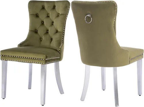 Miniatura 30 de Juego de 2 sillas de comedor, sillas de comedor tapizadas con tirador de anillo trasero, ribete de cabeza de clavo y patas de acero inoxidable Gris