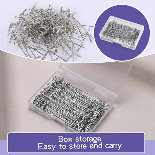 Miniatura 4 de 120 pines en T de 1.5 pulgadas, horquillas en T para peluca para cabeza de espuma con caja transparente de plástico, pasadores en T de costura
