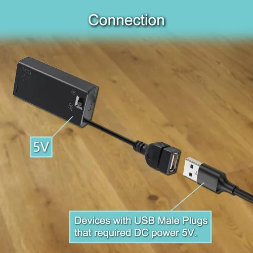 Miniatura 4 de 5 piezas Soporte de caja de batería de 2 AA con enchufe USB hembra 2 AA Caja de batería de alimentación con interruptor de encendido/apagado