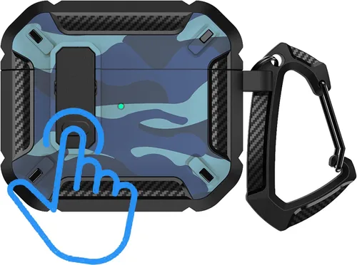 YSNZAQ Funda para AirPods 4, potente protección contra caídas, con mosquetón llavero y clip de bloqueo para AirPods4 2024 MCEJ azul oscuro