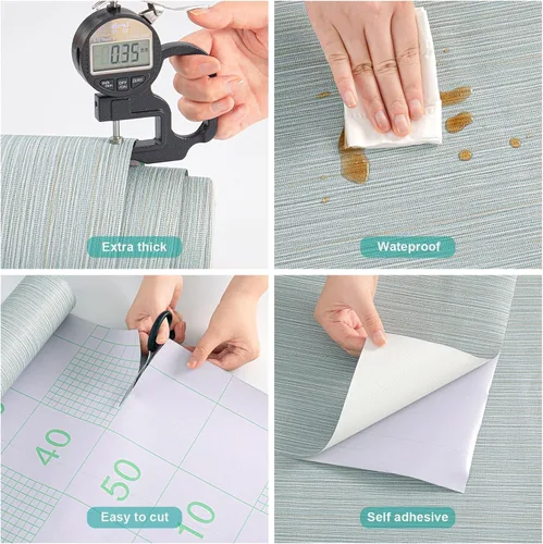 Miniatura 6 de FUKU MON Papel Tapiz de Tela de Hierba Azul 24" X 394" Texturizado Azul Claro Lino Grueso Clásico Neutro Tejido de Hierba Papel de Contacto