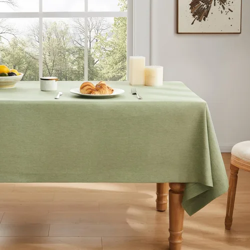 Miniatura 2 de ZeeMart Mantel básico de lino texturizado, 60 x 104 pulgadas, verde salvia, mantel rectangular de estilo granja, resistente a las arrugas, lavable