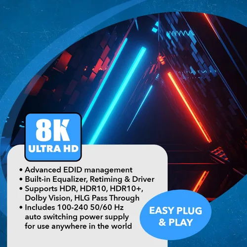 Miniatura 8 de OREI Divisor HDMI 8K 1 x 2, duplicado con extractor de audio UltraHD soporta hasta 4K @ 120Hz IR EDID HDCP 2.3 - (BK-102A) (1x2 - Salida de audio)