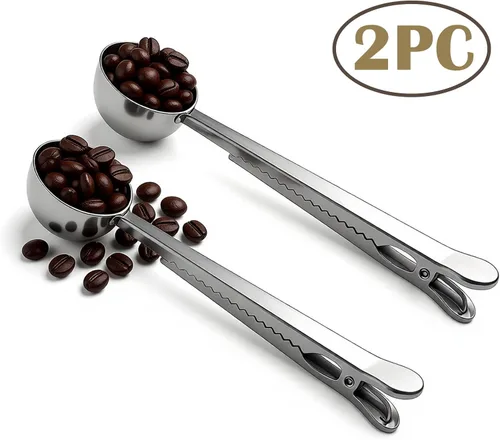 Miniatura 4 de Cuchara de café con clip para bolsa, 2 unidades, 1 cucharada de acero inoxidable de mango largo cucharas medidoras para café molido y granos, té