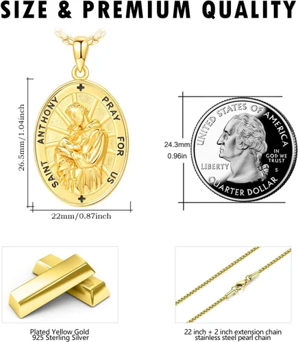 Miniatura 316 de Collar de plata de ley 925 con medalla de San Patrón, colgante de protección católica, amuleto, joyería religiosa para hombres y mujeres