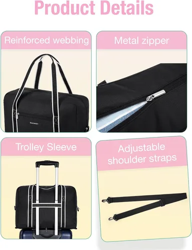 Miniatura 6 de BAGSMART Bolsa de lona para hombre y mujer, Negro -, Bolsa de viaje