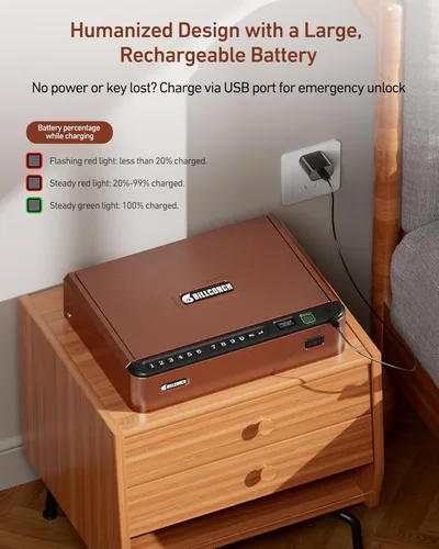 Miniatura 8 de BILLCONCH Caja fuerte inteligente para armas con cable de seguridad, biométrica para pistola de 4 vías, acceso rápido con huella dactilar, teclado