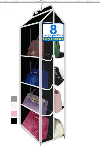 Miniatura 7 de Organizador de bolso, paquete de 2, colgador de bolso, resistente, organizador de bolsos para armario, ganchos de metal gruesos, organizador de Gris