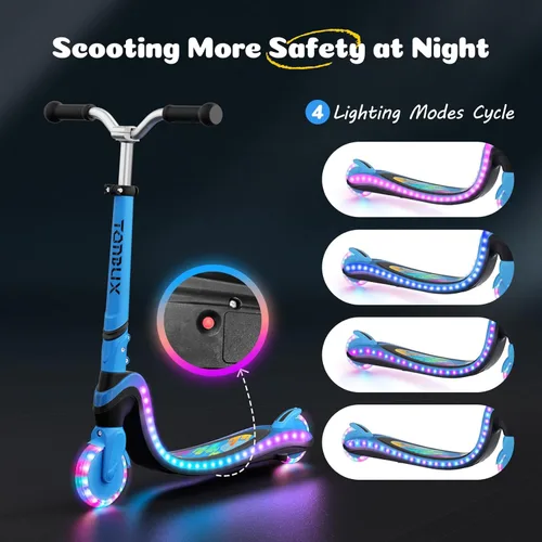 Miniatura 3 de Patinete de 2 ruedas, scooter para niños con ruedas y cubierta iluminadas, altura ajustable, 2 ruedas para niños de 5 a 7 años, scooters para niños