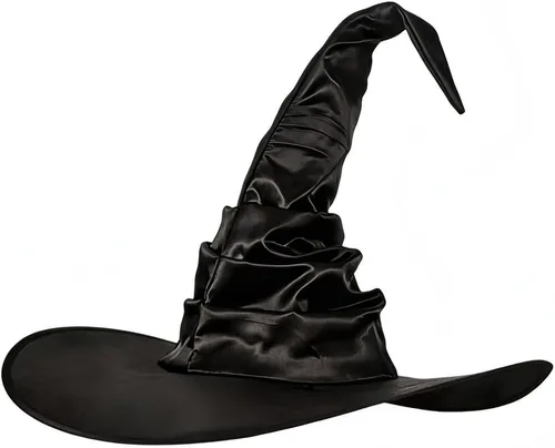 Sombrero de bruja de Halloween, color negro, grande, fruncido para mujeres y hombres, gorra puntiaguda de mago, accesorios de disfraz de cosplay