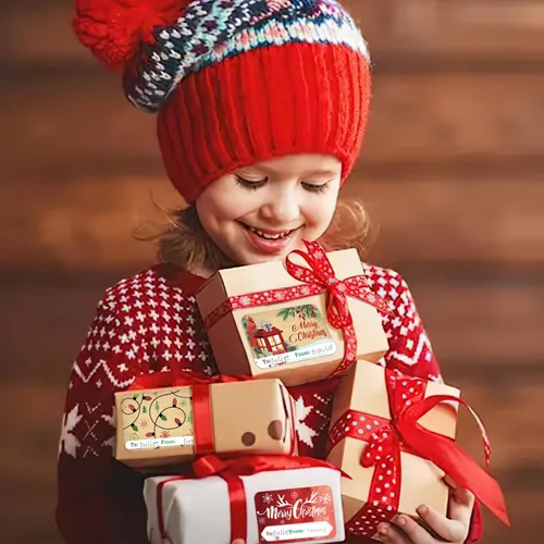 Miniatura 7 de 80 Etiquetas Adhesivas Grandes de Papel de Aluminio para Regalos de Navidad, 8 Diseños Jumbo - Etiquetas de Nombre de Navidad de y para Navidad