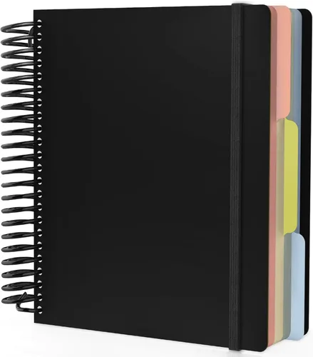 Miniatura 18 de Cuaderno de espiral EUSOAR, A4 de 9.25" x 11.7", con rayas para universidad, 3 divisiones con bolsillos, gran cuaderno espiral a rayas, 240 páginas
