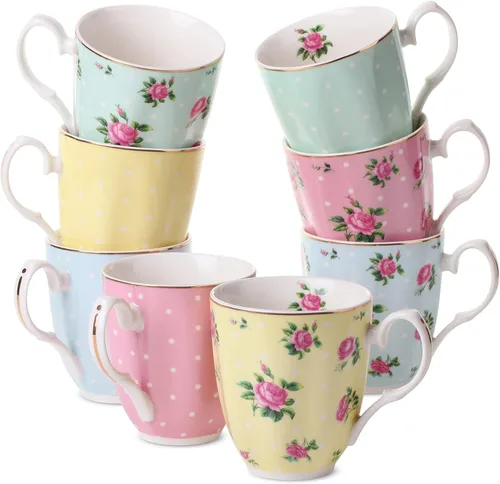 BTaT- Royal - Juego de 8 tazas de café de porcelana de porcelana de porcelana de 12 onzas, tazas de café grandes para tazas de café, tazas de té