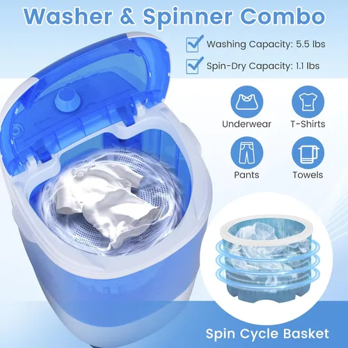 Miniatura 3 de ARLIME Lavadora portátil, mini lavadora de carga superior de 5.5 libras con bañera de secado giratorio extraíble y cubierta de seguridad, máquina