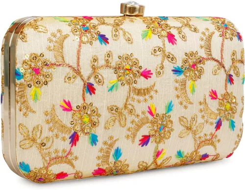 LONGING TO BUY Embrague de caja de diseño hecho a mano para mujeres, embrague bordado Zari para mujeresembrague de mano para mujeres