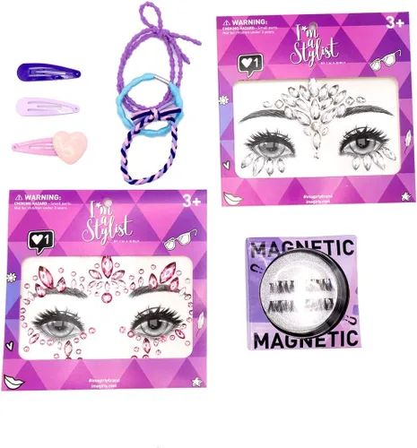Miniatura 10 de I'm A Stylist Styling Head Deluxe Lola - Cabeza de maniquí de muñeca, peluca intercambiable, pelo morado de fibra sintética incluye pestañas