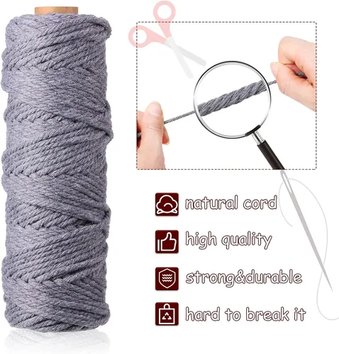 Miniatura 3 de 6 rollos de cuerda de macramé de 0.118 pulgadas x 328 yardas, cuerda de algodón de colores para bricolaje, colgar plantas, manualidades, suministros