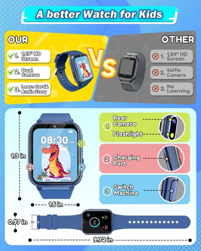 Miniatura 7 de Sueseip Reloj para Niños Juguetes para Niños de 6 a 8 años, pantalla táctil HD, doble cámara, reloj inteligente para niños de 5 a 7 años, juguetes