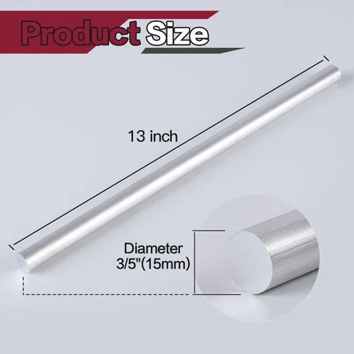 Miniatura 3 de 2 piezas de varilla redonda de aluminio de 3/5 pulgadas de largo 13 pulgadas de largo (12.992 in) de torno extruido sólido T6511