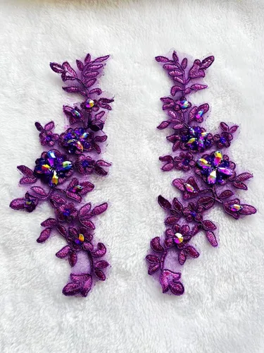 Miniatura 2 de Parches de tela de encaje fino bordados con diamantes de imitación bordados, decoración de vestido para coser en lentejuelas cuentas, accesorio