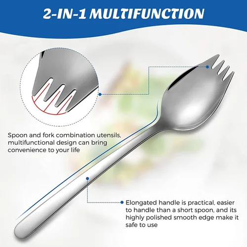 Miniatura 5 de IQCWOOD 4 tenedores de acero inoxidable 18/10, aptos para lavavajillas de 7.4 pulgadas Long Handle Spork, Ultra Lightweight, Metal Salad Forks For