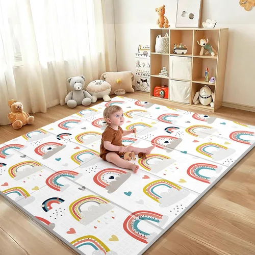 Miniatura 11 de NOONKTY Tapete de juego extra grande de 79 x 71 pulgadas para el suelo, tapete de juego de espuma plegable para bebés de 0 a 12 meses y niños, León
