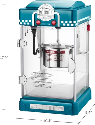 Miniatura 2 de Great Northern Popcorn Machine Little Bambino - Máquina de palomitas de maíz para mesa de cine de 2.5 onzas con hervidor de acero inoxidable (azul)
