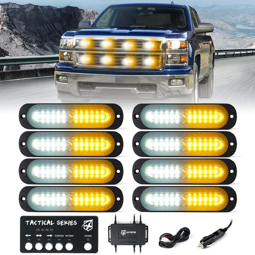 Miniatura 16 de Xprite Kit de luces estroboscópicas LED ámbar para montaje en superficie, parrilla de parrilla lateral, luz intermitente de advertencia