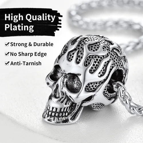 Miniatura 2 de ChainsHouse Collar de calavera para hombre, joyería punk gótica retro, collar de motociclista para hombres y mujeres, grabado gratuito, placa