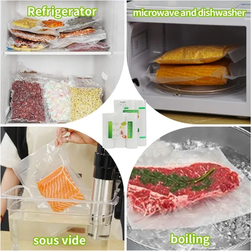 Miniatura 4 de L'ELEF MISTICO Bolsas selladoras al vacío para alimentos, 11''X20' (3 rollos) sin BPA, bolsas ahorradoras de alimentos para sellador, bolsas