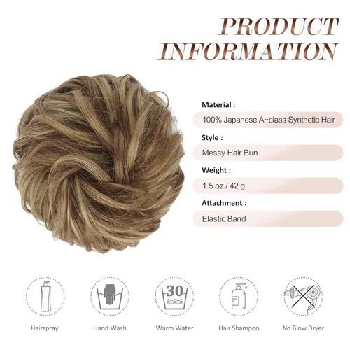 Miniatura 4 de FESHFEN Pieza de Cabello de Moño Desordenado - Extensiones Elásticas Onduladas Rizadas de Moño Scrunchies Sintético Chignon Postizos para Mujeres